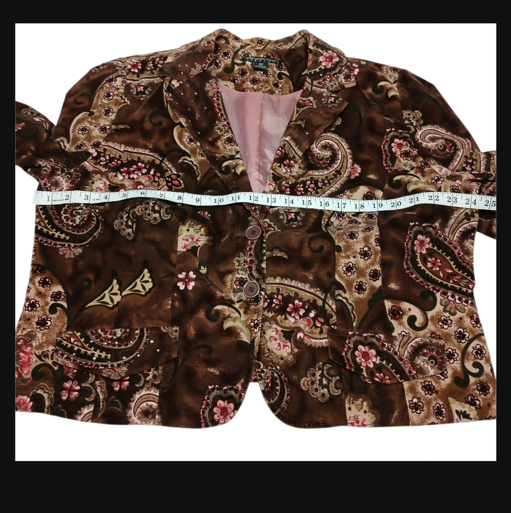 Vintage Larry Levine Woman 18W Brown Paisley Corduroy Blazer Jacket Stretch - Picture 13 of 15